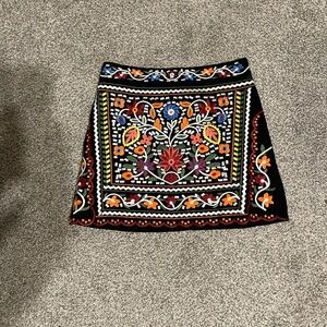 Lulu's Black Mini Skirt with Colorful Embroidery